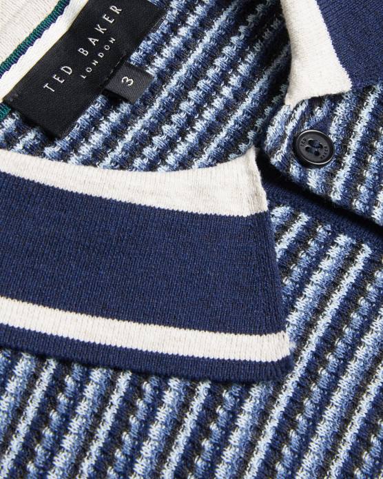 Ted Baker Hommes 60VD1304 vêtements Polo rayé texturé à manches courtes Radwint bleu foncé
