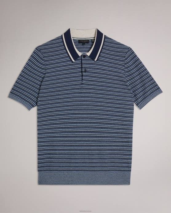 Ted Baker Hommes 60VD1304 vêtements Polo rayé texturé à manches courtes Radwint bleu foncé