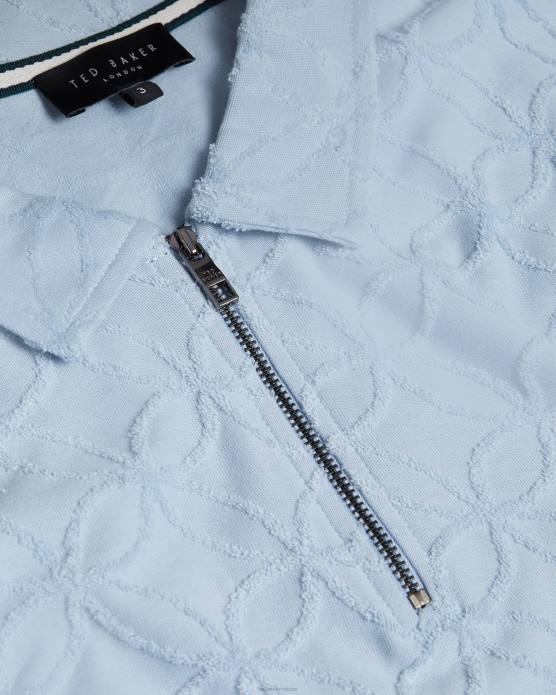 Ted Baker Hommes 60VD1321 vêtements polo marocain zippé à manches courtes en jacquard pl-bleu