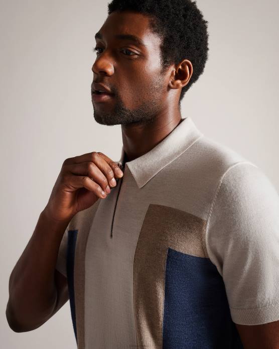 Ted Baker Hommes 60VD1328 vêtements larbrot polo à manches courtes et col zippé écru