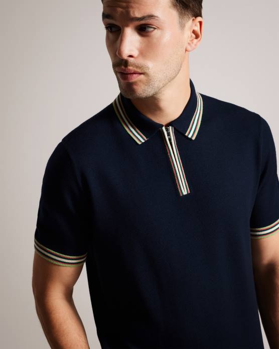 Ted Baker Hommes 60VD1367 vêtements Polo à manches courtes et bordure rayée Pierrot marine