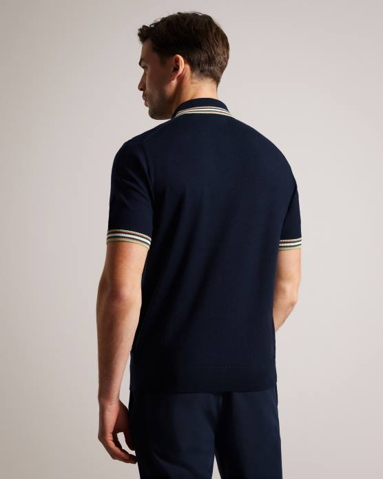 Ted Baker Hommes 60VD1367 vêtements Polo à manches courtes et bordure rayée Pierrot marine