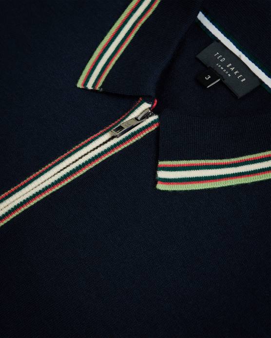 Ted Baker Hommes 60VD1367 vêtements Polo à manches courtes et bordure rayée Pierrot marine