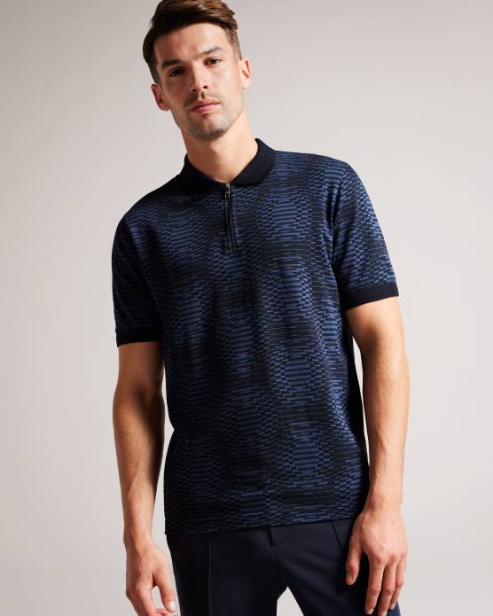 Ted Baker Hommes 60VD1444 vêtements ono - polo à pois en jacquard à manches courtes marine