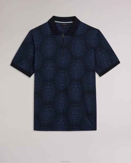 Ted Baker Hommes 60VD1444 vêtements ono - polo à pois en jacquard à manches courtes marine