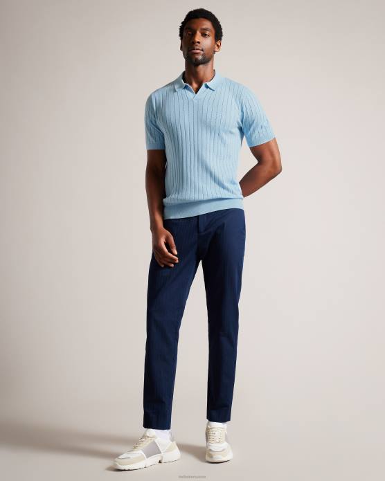 Ted Baker Hommes 60VD1464 vêtements polo botanique à manches courtes et col ouvert bleu ciel
