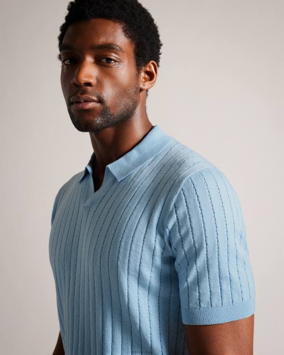 Ted Baker Hommes 60VD1464 vêtements polo botanique à manches courtes et col ouvert bleu ciel