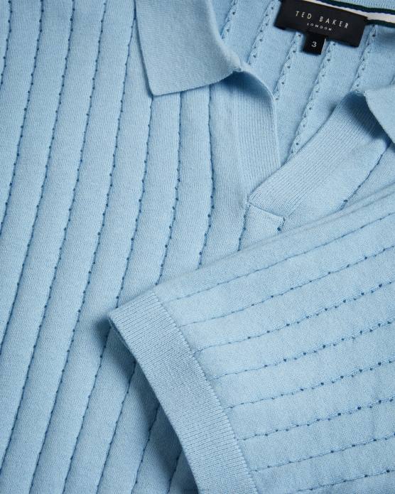 Ted Baker Hommes 60VD1464 vêtements polo botanique à manches courtes et col ouvert bleu ciel