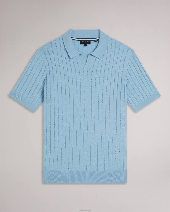 Ted Baker Hommes 60VD1464 vêtements polo botanique à manches courtes et col ouvert bleu ciel