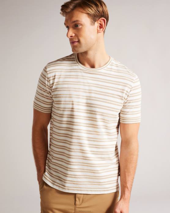 Ted Baker Hommes 60VD1471 vêtements vadell t-shirt rayé coupe classique à manches courtes brun clair