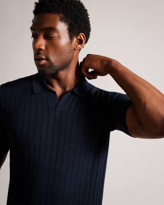 Ted Baker Hommes 60VD1514 vêtements polo botanique à manches courtes et col ouvert marine