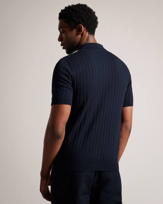 Ted Baker Hommes 60VD1514 vêtements polo botanique à manches courtes et col ouvert marine