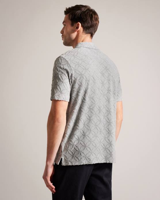 Ted Baker Hommes 60VD1515 vêtements polo marocain zippé à manches courtes en jacquard marnes grises