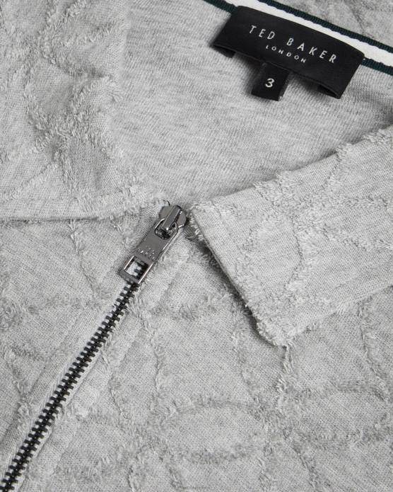 Ted Baker Hommes 60VD1515 vêtements polo marocain zippé à manches courtes en jacquard marnes grises