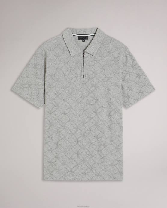 Ted Baker Hommes 60VD1515 vêtements polo marocain zippé à manches courtes en jacquard marnes grises