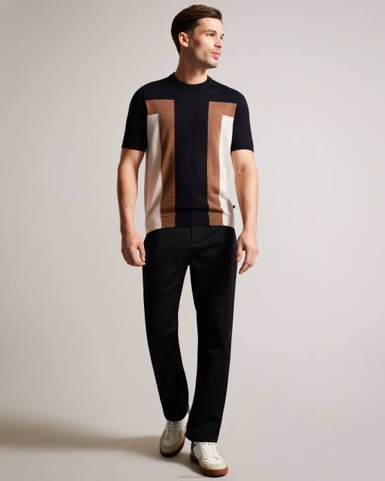 Ted Baker Hommes 60VD1538 vêtements t-shirt navia en pure laine à manches courtes bleu marine foncé