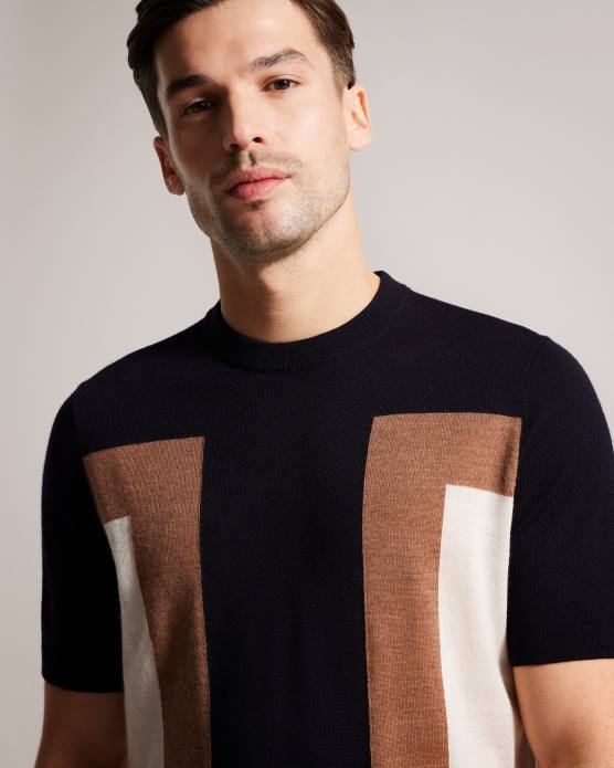 Ted Baker Hommes 60VD1538 vêtements t-shirt navia en pure laine à manches courtes bleu marine foncé