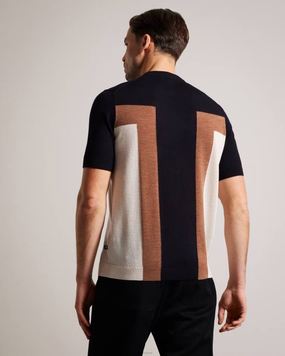 Ted Baker Hommes 60VD1538 vêtements t-shirt navia en pure laine à manches courtes bleu marine foncé