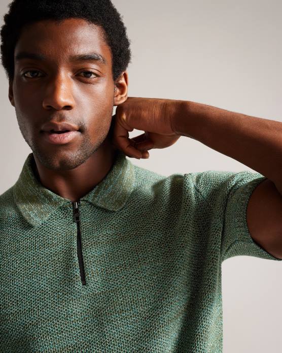 Ted Baker Hommes 60VD1558 vêtements blossam - polo zippé à manches courtes olive