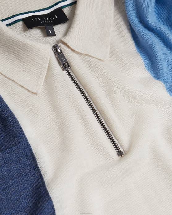 Ted Baker Hommes 60VD1559 vêtements Polo en laine mérinos à rayures verticales à manches courtes Swansea bleu moyen