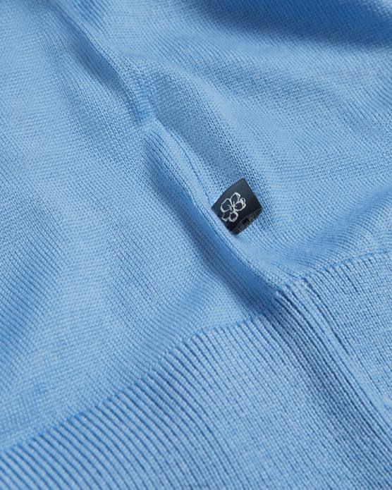 Ted Baker Hommes 60VD1559 vêtements Polo en laine mérinos à rayures verticales à manches courtes Swansea bleu moyen