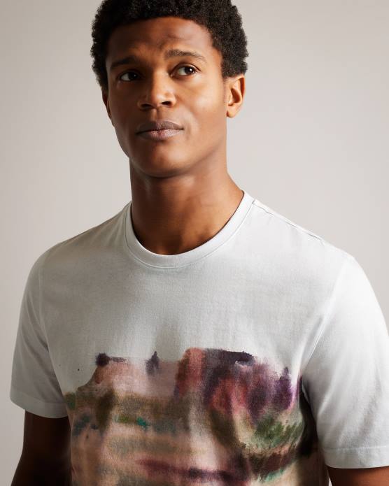 Ted Baker Hommes 60VD1564 vêtements tinot - t-shirt à imprimé abstrait à manches courtes blanc