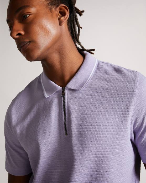 Ted Baker Hommes 60VD1577 vêtements buer - polo zippé texturé à manches courtes violet clair