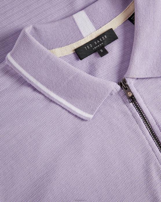 Ted Baker Hommes 60VD1577 vêtements buer - polo zippé texturé à manches courtes violet clair