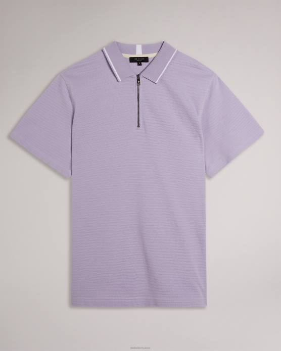 Ted Baker Hommes 60VD1577 vêtements buer - polo zippé texturé à manches courtes violet clair