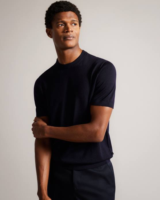 Ted Baker Hommes 60VD1591 vêtements t-shirt tricoté à manches courtes senti marine