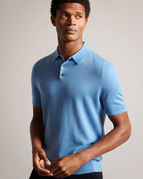 Ted Baker Hommes 60VD1593 vêtements polo en laine à manches courtes mondsey bleu pâle