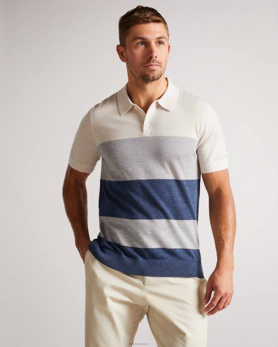 Ted Baker Hommes 60VD1651 vêtements polo en mérinos à manches courtes et à rayures multiples Cove écru
