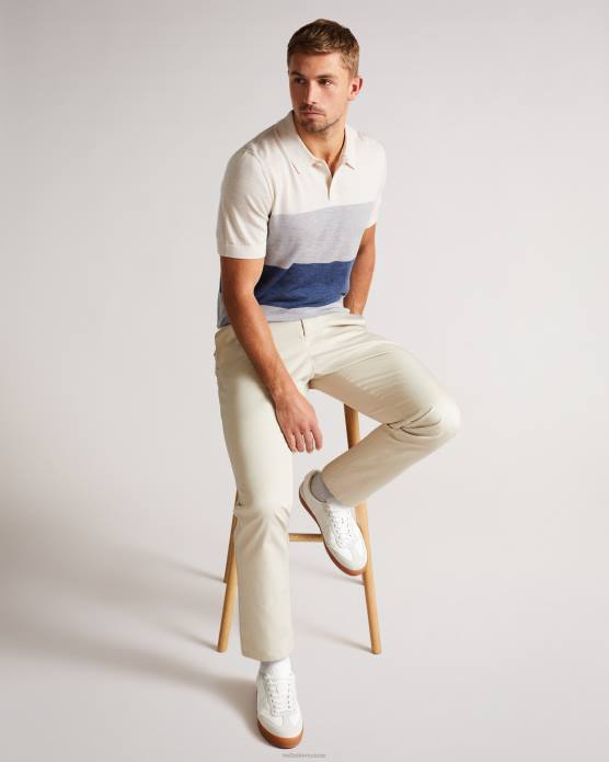 Ted Baker Hommes 60VD1651 vêtements polo en mérinos à manches courtes et à rayures multiples Cove écru