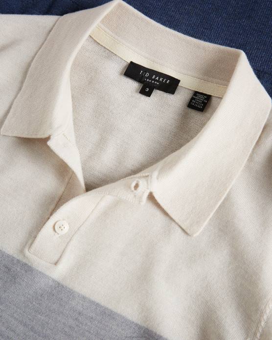 Ted Baker Hommes 60VD1651 vêtements polo en mérinos à manches courtes et à rayures multiples Cove écru