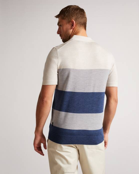Ted Baker Hommes 60VD1651 vêtements polo en mérinos à manches courtes et à rayures multiples Cove écru