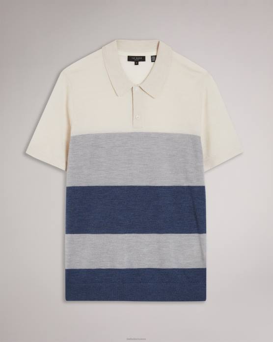 Ted Baker Hommes 60VD1651 vêtements polo en mérinos à manches courtes et à rayures multiples Cove écru