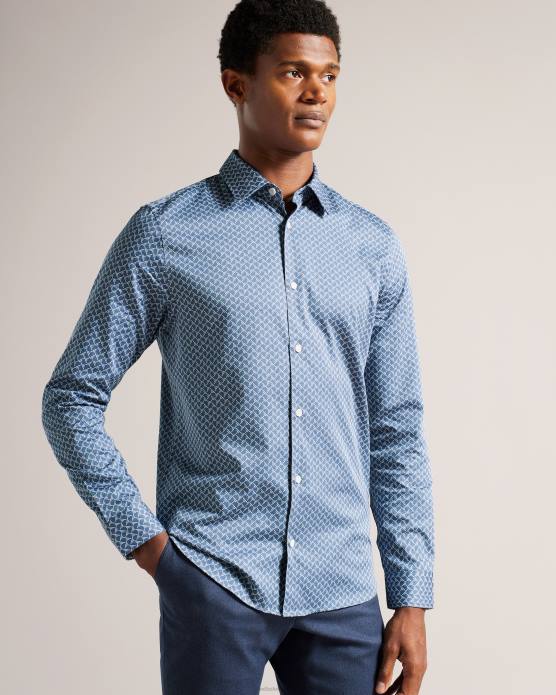 Ted Baker Hommes 60VD1223 vêtements Willuw - chemise à manches longues à imprimé géométrique bleu