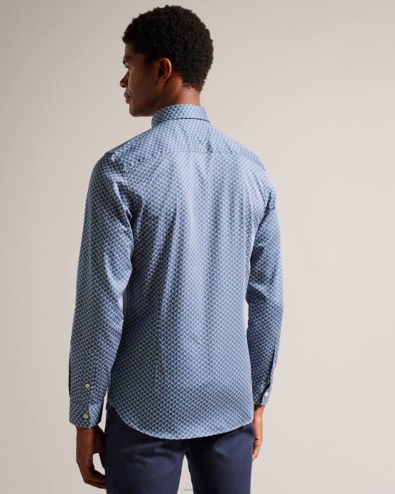 Ted Baker Hommes 60VD1223 vêtements Willuw - chemise à manches longues à imprimé géométrique bleu