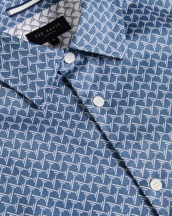 Ted Baker Hommes 60VD1223 vêtements Willuw - chemise à manches longues à imprimé géométrique bleu