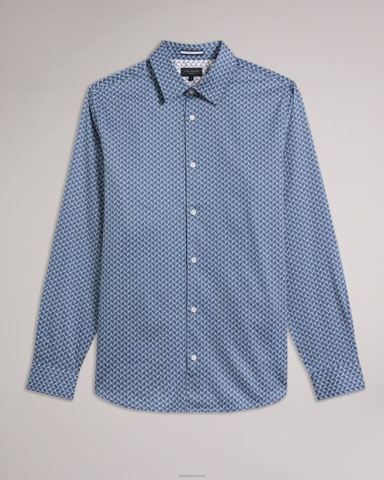 Ted Baker Hommes 60VD1223 vêtements Willuw - chemise à manches longues à imprimé géométrique bleu