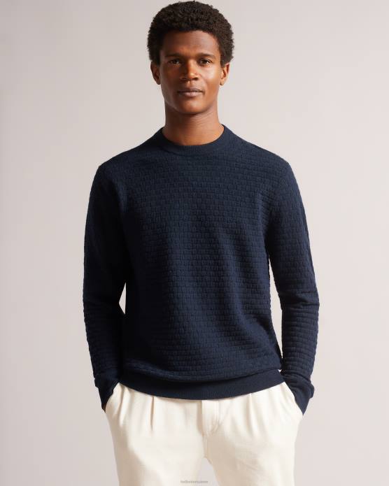 Ted Baker Hommes 60VD1246 vêtements col rond texturé à manches longues lentic marine