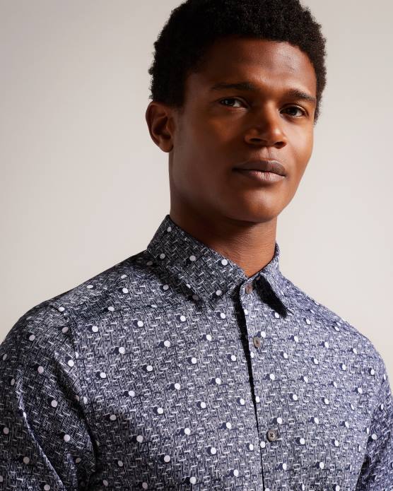 Ted Baker Hommes 60VD1250 vêtements maccle - chemise à manches longues et imprimé à pois marine