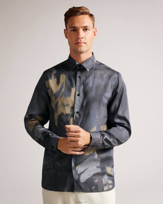 Ted Baker Hommes 60VD1252 vêtements Mordun - Chemise manches longues à imprimé papillon abstrait gris
