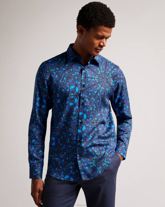 Ted Baker Hommes 60VD1278 vêtements chemise à manches longues et imprimé papillon Parlee bleu