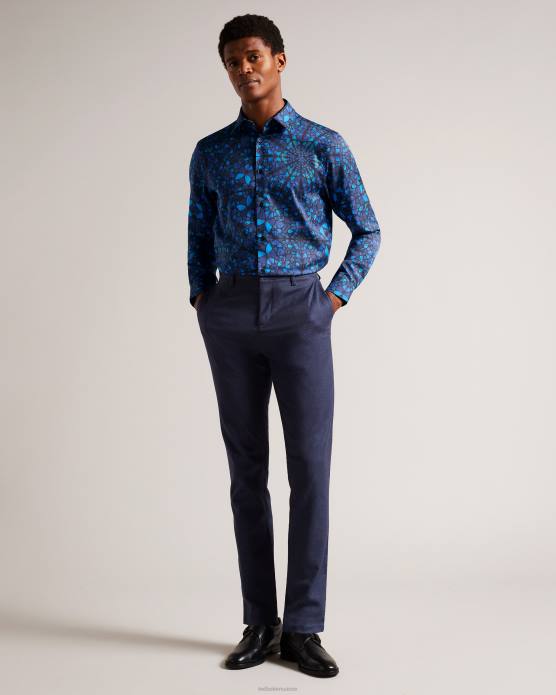 Ted Baker Hommes 60VD1278 vêtements chemise à manches longues et imprimé papillon Parlee bleu