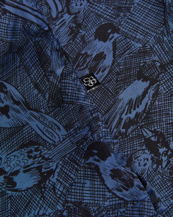 Ted Baker Hommes 60VD1280 vêtements chemise à imprimé oiseau dessiné à la main à manches longues Mullen bleu moyen