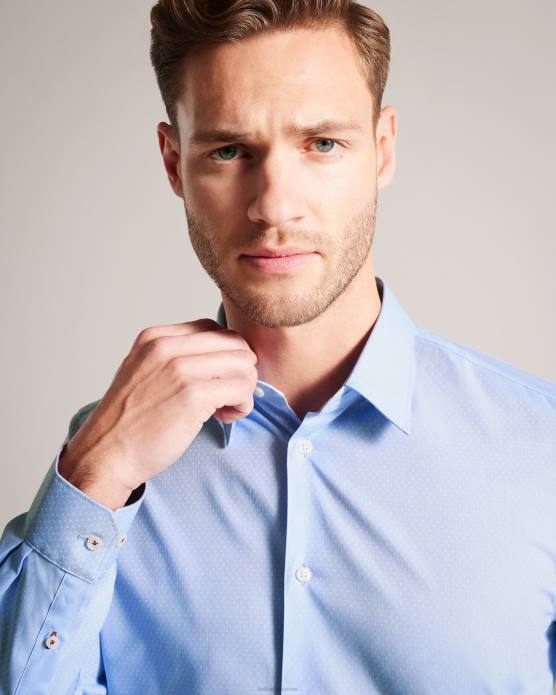 Ted Baker Hommes 60VD1441 vêtements chemise à pois à manches longues newtss bleu