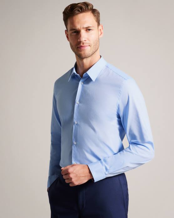 Ted Baker Hommes 60VD1441 vêtements chemise à pois à manches longues newtss bleu