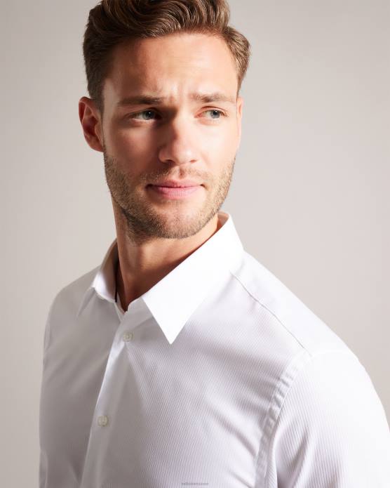 Ted Baker Hommes 60VD1486 vêtements haless - chemise à rayures texturées à manches longues blanc
