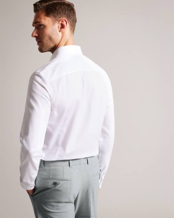 Ted Baker Hommes 60VD1486 vêtements haless - chemise à rayures texturées à manches longues blanc